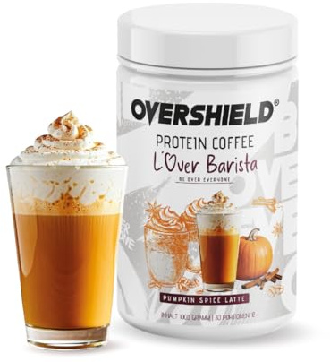 Overshield® L’Over Barista Protein Kaffee – Pumpkin Spice Latte mit 21 g Eiweiß & Koffein – Molkenprotein Drink mit Instantkaffee & Sucralose – High Protein Latte Pulver – 33 Portionen
