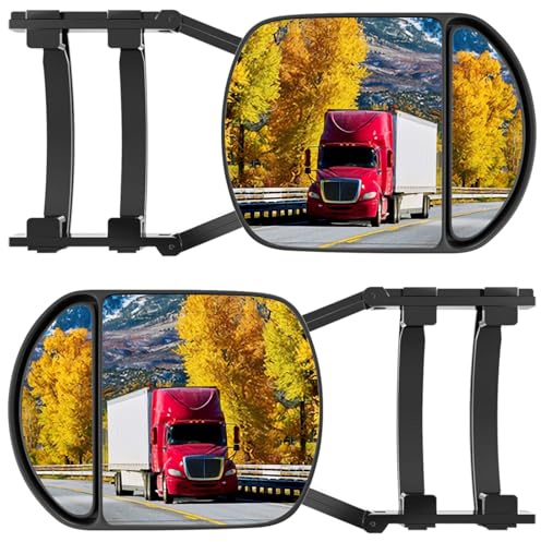 Towing Mirrors Extenders, Clip-on Side Mirror Extensions for Towing, Adjustable 360 Degree Rotation Dual View Tow Mirrors for Vehicle Car Truck Trailer, 2 PCS