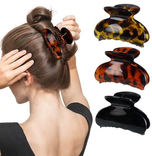 Lot de 3 Petites Pince Cheveux Femme, Pince à Cheveux Antidérapante 7cm, Pince Cheveux pour épais ou Fins, Motifs Léopard et Noir