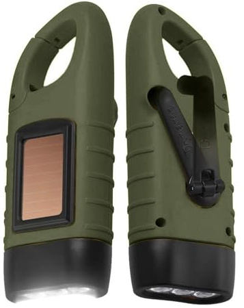 WORLUDE 2Pcs Wind Up Portable Camping Torch - Hand Crank LED Portable Flashlight, Rechargeable Solar Dynamo Camping Torch Powered Carabiner Energy Flashlight for Climbing Hiking (Green)