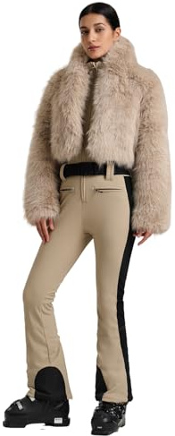 GSOU SNOW Womens Ski Suit Jackets Faux Fur One Piece Snowsuit Snowboard Slim Jacket Waterproof Windproof Jumpsuit for Outdoor Khaki S