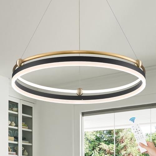 CATINER Moderner LED Ring Kronleuchter Gold Schwarz Dimmbarer Kücheninseln Kronleuchter mit Fernbedienung Up & Down Licht Runder Kronleuchter für Esszimmer Eingang Schlafzimmer 60cm