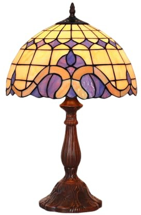 Dualbao Lampada da Tavolo barocca Mediterranea da 12 Pollici, Paralume in Vetro colorato Beige, Crema, Rosso, Blu e Viola, Lampada da scrivania Moderna Vintage Minimalista per Lettura,Viola