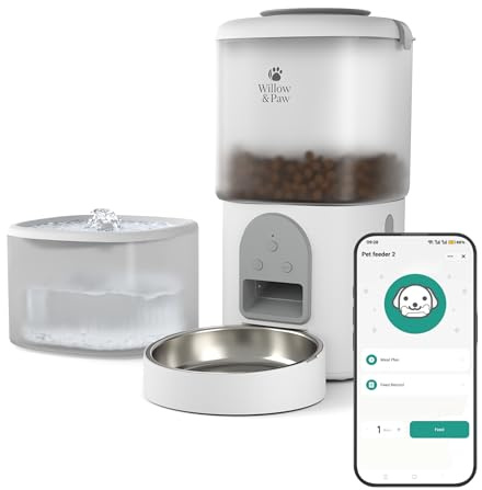 Willow & Paw 2in1 Smart Automatic Pet Feeder and Water Fountain Set - WiFi App Control, 4.5L Food Dispenser with Hygienic Stainless Steel Bowl, 2.5L Dispenser & Voice Recording (White)