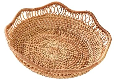 Gcljlmy Frutero de mimbre, cesta trenzada, plato de frutas, bandejas, organizador, cesta de servir, cesta de mimbre para comedor, mesa de café, grande