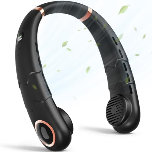 YAZEKY Tragbarer USB Nackenventilator Leise (Schwarz) | 360° Kühlung Hals Ventilator, LCD Display,3 Geschwindigkeiten Ventilator Klein, Mini Ventilatoren Geschenke für Frauen Männer