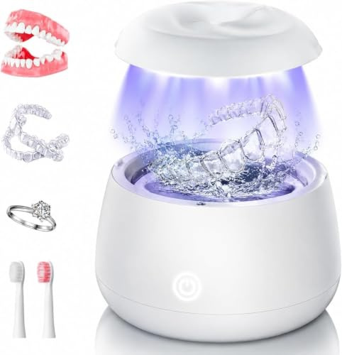 Ultrasonic Retainer Cleaner with UV Light, Dental Pod, 3 Modes，White | IPX7 Waterproof, ,48kHz Low-Noise Deep Cleaning for Aligners, Dentures & Mouth Guards, Jewelry