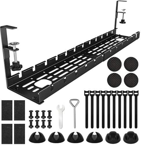 Cable Duct Desk, Cable Trunking, Black, No Drilling, Cable Management Desk, Adjustable Metal Cable Holder, Cable Tray, Cable Organiser, Table, Cable Basket, Clampable for Office