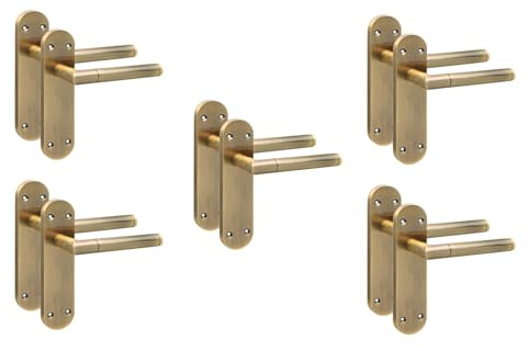 Golden Grace Victorian Straight Door Handle 182x45mm, Antique Brass 5 Pairs | Supplied with spindles and screws for quick installation on internal doors; metal build with a classic plain edge design.