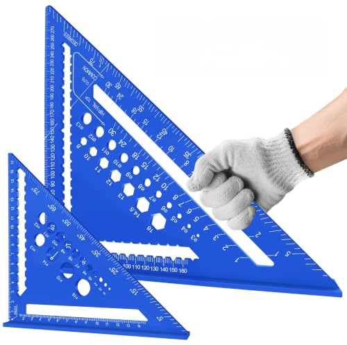 Flintronic 180mm 300mm Zimmermannswinkel, 7 und 12 Zoll Schreinerwinkel aus Aluminium mit Griff, Multifunktionswinkel für Dachdecker Carpenter Ingenieur (Blau Stil-B)