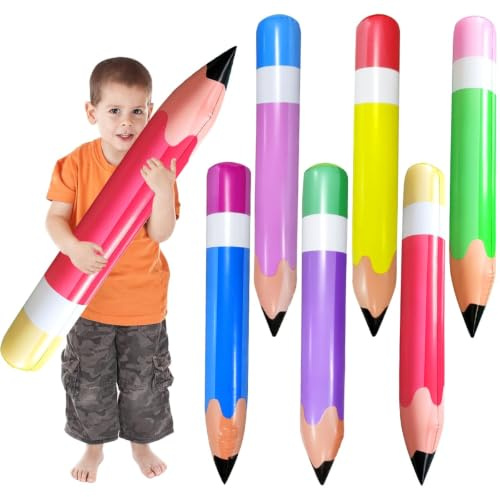 6 Piezas Globos de Lápiz Inflable, 70 cm Lápiz Inflable Gigante, Perfecto para Volver a Clases y Fiestas de Escuela