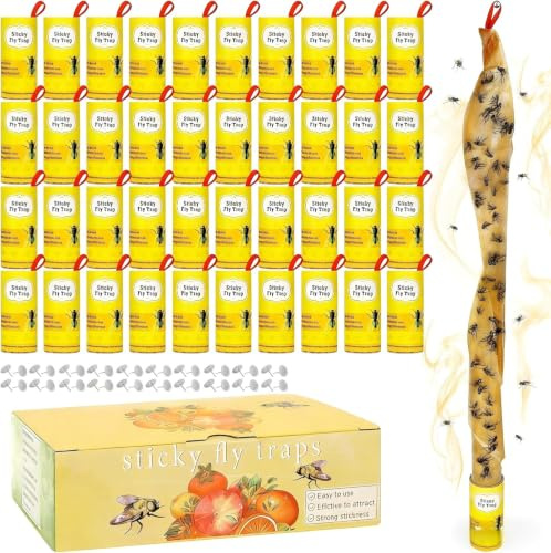 Rubans Attrape Mouches,40pcs Papier Tue Mouche Interieur, Rouleau adhesif Mouche Collant, 2026 NEW Piege Maison Forme serpentin, Produit à Base de Colle