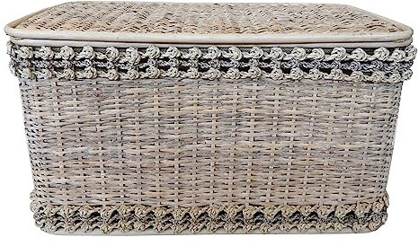 CESTO BAULE PORTABIANCHERIA 76x43x45 H VIMINI RATTAN BIANCO SHABBY CHIC PORTA BIANCHERIA GIOCHI