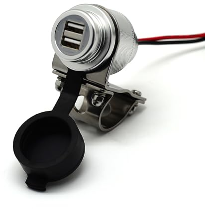 Cliff Top Aluminium 4,6 Ampere Motorrad 22 mm (0,87 ) und 25,4 mm (1) Lenker USB-Ladegerät - Steckdose für GPS, Navi und Smartphone usw. (Silber)