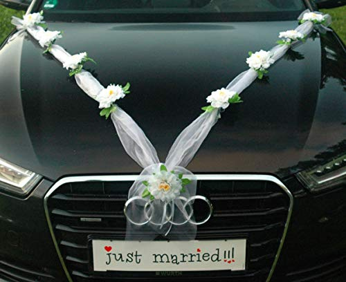 ZINNIE M Auto Schmuck Braut Paar Rose Deko Dekoration Autoschmuck Hochzeit Car Auto Wedding Deko Girlande PKW (Weiß)