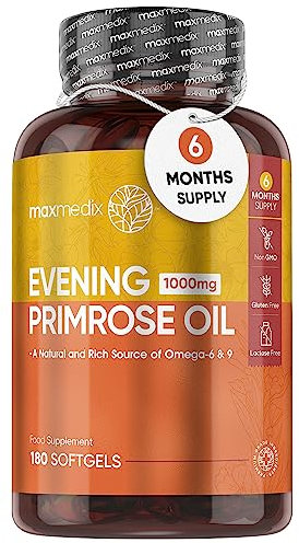 Nachtkerzenöl Weichkapseln - 1000 mg pro Softgel - 6 Monate Vorrat - 180 vegane Softgels - Omega 6 (Linolensäure, GLA) & 9 - Alternativ zu Nachtkerzenöl Kapseln - Evening Primrose Oil - WeightWorld