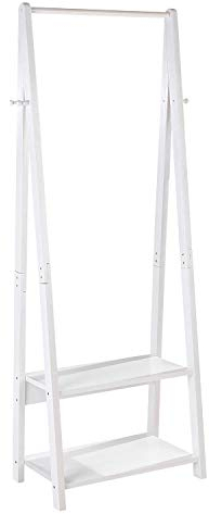 Kleiderständer Garderobenständer Standgarderobe | Holz | Weiß | 2 Schuhablagen