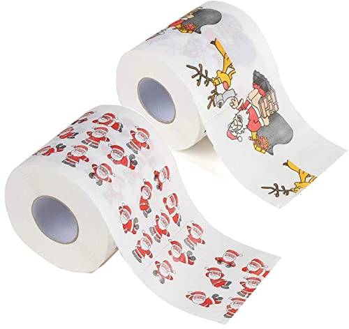 FangYun Christmas Toilet Paper 2 Rolls -Different Pictures Real Toilet Paper Funny Christmas Decoration Santa Napkin Fun Birthday Party Novelty Gift