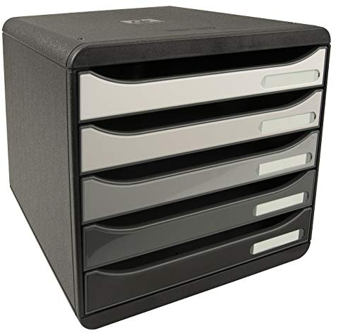 Exacompta Cod.3087213D Big-Box Plus Horizon Cassettiera in orizzontale 5 cassetti per documenti A4+ Dim. (PxLxA): 270x355x271 mm Box nero, cassetti bianco glossy