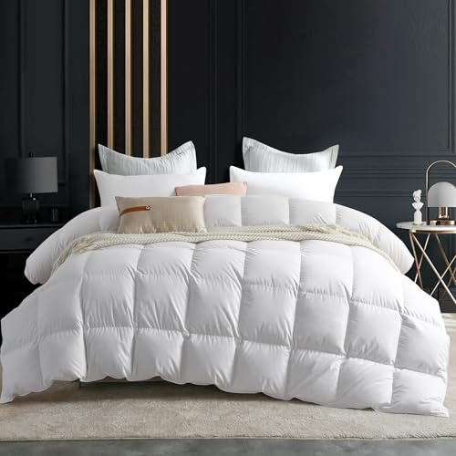 C&W Goose Down Comforter Super King Size, Fluffy Soft Oversized Duvet Insert 120x120 inches, 100% Cotton Shell, 750 Fill Power 95oz Fill Weight, 3D Baffle Box, Breathable White