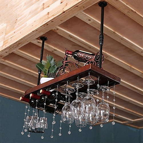 GJSN Estante de Vino, Bronce Colgando de Cristal Y Plantas Verdes.,Nogal Negro,80 * 28 cm