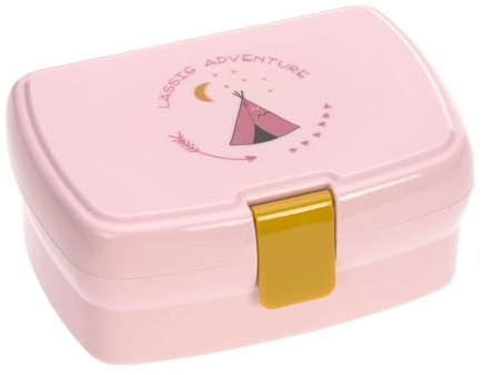 LÄSSIG Scatola per il pranzo per bambini Scatola per la colazione Scatola per il pane con divisorio rimovibile/Lunchbox Adventure Tipi, rosa