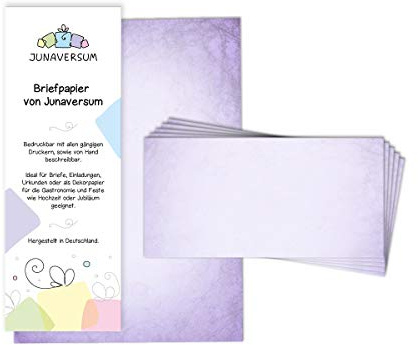 Briefpapier mit Umschlag Briefpapier-Set Vintage lila Motivpapier für Einladungen Hochzeit Urkunden (10 Blätter + 10 Umschläge)
