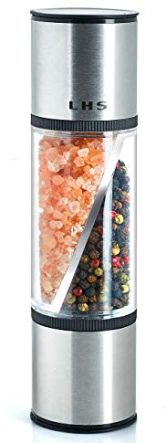 LHS 2 in 1 Salt and Pepper Grinder, Clear Acrylic Salt Grinders and Pepper Mill with Adjustable Coarseness Ceramic Rotor, Black
