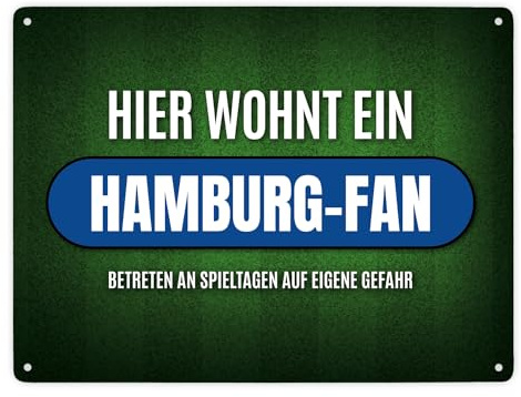 Hier wohnt ein Hamburg-Fan Metallschild XXL mit Rasen Motiv