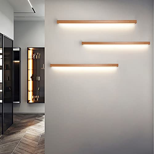 LED Lange Wandleuchte aus Holz Dimmbare Moderne Einfachheit Badezimmer Spiegellicht 3 Farbwechsel Wandleuchte Innen Nachttisch Dekorative Lichter für Wohnzimmer Schlafzimer Flur Treppenhaus,120cm 24w