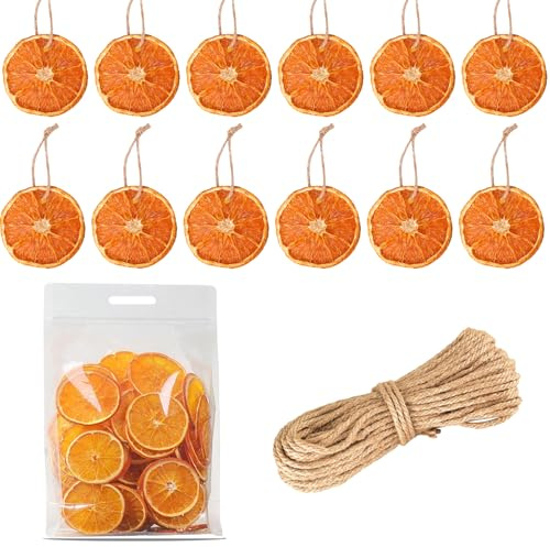 30 rodajas de naranja seca, con 30 cuerdas de cáñamo, suministros para hacer coronas de Navidad, decoración floral, manualidades, decoración de fiestas