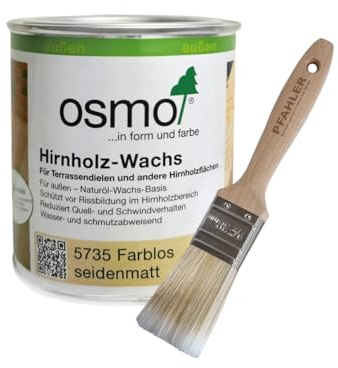 Osmo Hirnholz-Wachs farblos 5735 seidenmatt zum Schutz von Hirnholzenden 375ml + Flächenstreicher Pinsel von Pfahler