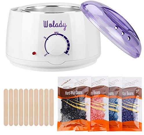 Wolady Wachserhitzer zur Haarentfernung mit Warmwachs, professionell, 500 ml, mit 4 Wachsbeuteln und 10 Stäbchen zur Haarentfernung Gesicht, Arme, Beine, Achseln