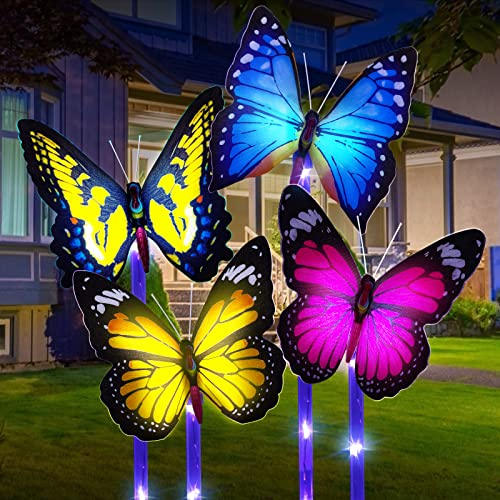 Luci a LED a Forma di Farfalla,4 PCS Lampade Solari per Esterni da Giardino,IP65 Impermeabile Luci Solari da Giardino, Luci Solari da Giardino Esterno Decorative per Giardino,Prato,Cortile,Sentiero