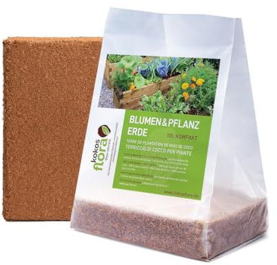 KOKOSFLORA 10L Kompakt - Premium Kokoserde in Beutel - Torffrei - Ideal für den Anbau von Gemüse, Obst und Keimung von Sämlingen mit Startdüngung (1 x 10L - 10L Kokos Blumenerde)