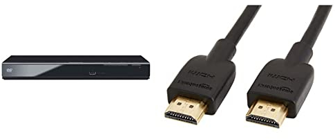 Panasonic DVD-S500EG-K Eleganter DVD-Player (Multiformat Wiedergabe mit xvid) schwarz & Amazon Basics – Hochgeschwindigkeitskabel, Ultra HD HDMI 2.0, unterstützt 3D-Formate,0,9 m