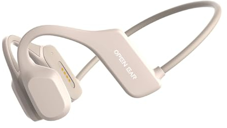 Bone Conduction Wireless Bluetooth Sport Open Ear Headphones with Microphone - Waterproof Bone Conducting Earphones for Running, Workout, Gym - White