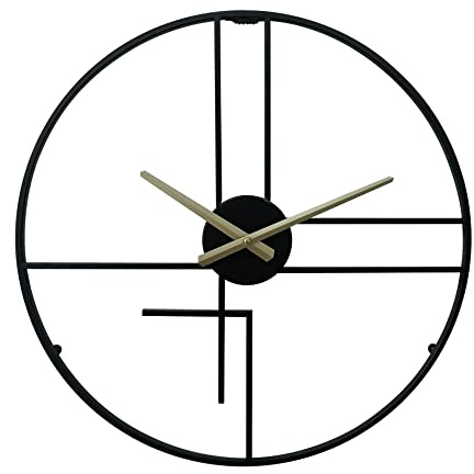 Rebecca Mobili Orologio Da Parete Moderno, Orologio A Muro Grande, Metallo, Nero Giallo, Arredo Ufficio Soggiorno - Diametro 50 cm x P 4,5 cm - Art. RE6783