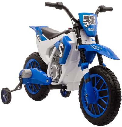 HOMCOM Elektro Kindermotorrad 3-8 km/h 2 Stützräder ab 3 Jahre Blau+Weiß | Elektromotorrad Kinder, Elektro Motorrad, Kinder Motorrad Elektrisch Ab 3 Jahre
