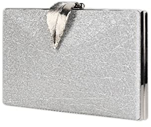 CORIOS Clutch Damen Kette Abendtasche Umhängetasche mit Blatt Schnalle Verschluss Glänzend Schultertasche Portemonnaie Tasche Glitter Handtasche für Hochzeit Abendparty Tanzparty Geburtstag Silber