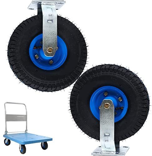 WORDFUN Roulette Gonflable Pneumatique (Lot De 2) Roulette Industrielle Pivotante Robuste avec Plateau Supérieur Et Freins, Doubles Roulements, Roues Silencieuses en Caoutchouc pour Chariot