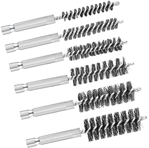 HANSILINA 6-teiliges Edelstahl-Drahtbürsten-Set, langem Griff, Rohrpinsel-Set, Drahtrohrbürste für Stahlteile, Maschinen, Farbflecken