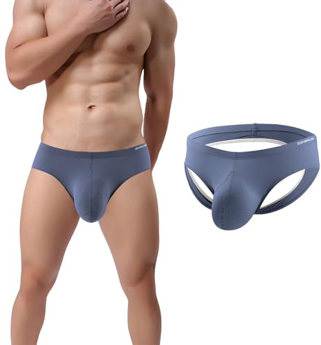 ZONBAILON Mens Bulge Enhancing Jockstrap Briefs Athletic Supporter Big Ball Pouch Backless Underwear Grey M
