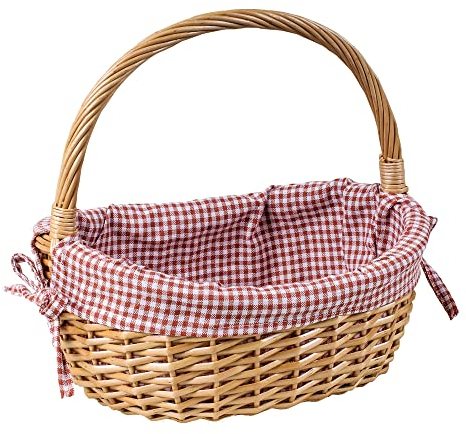 Batania Geschenkkorb | Henkel-Korb | Handgeflochtenes Oster-Körbchen aus Weide | inkl. abnehmbaren Stoffüberzug | 30 x 23 x 13 cm