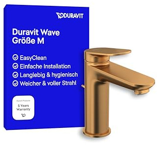 Duravit Wave tvättställskran, storlek M (pip höjd 111 mm), kran badrum med dragstång avloppsarmatur, armatur tvättställ, borstad brons