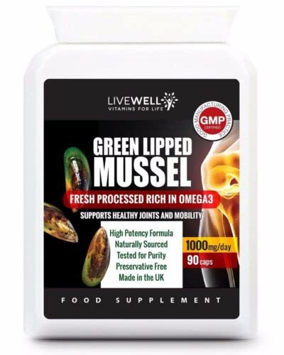 Live Well Vitamins for Life - Green Lipped Mussel for Humans - 1000 Mg Capsules - Rich in Omega 3 - Naturally Sourced & Preservative Free Formula - for Better Bones & Joints - 90 Capsules Bottle