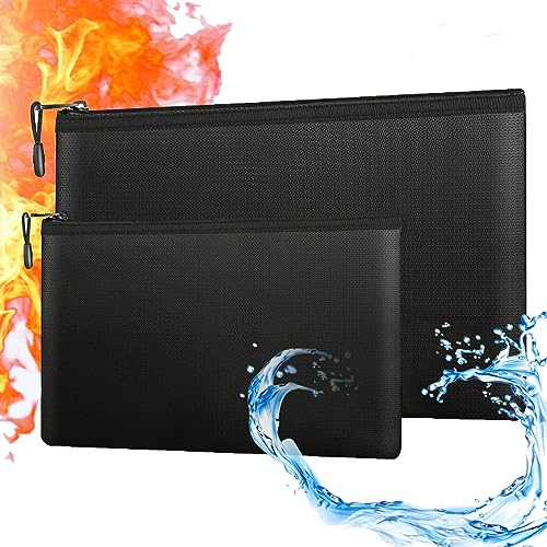 Feuerfeste Dokumententasche 2er Set, Wasserabweisend Feuerfeste Aktentasche mit Reißverschluss A4, Silikon Fiberglas Feuerfeste Tasche für Bankdatei Geld Wertsachen 34.5 * 23.5cm/29 * 17cm