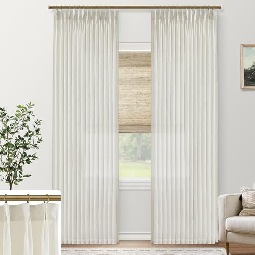 SHINELAND Plissee-Vorhänge aus Leinen, 244 cm lang, 2-teiliges Set für Wohnzimmer, durchscheinende Lichtfilterung, cremefarben, Cortinas, Elegante para Sala Modernas 2025, bodenlange Vorhänge