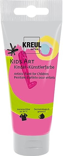 KREUL 43310 - Kids Art Kinder-Künstlerfarbe, Fluoreszierend Pink 75 ml Tube, Schulmalfarbe auf Wasserbasis, matte deckende Bastelfarbe für Leinwand, Papier und Karton, vegan