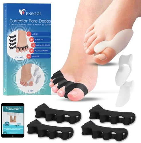 Separador Dedos Pie 4 Uds + 2 Uds con Corrector de Juanetes Restore Feet de Silicona con Talla Única - Kit Separadores de Dedos de los Pies para Alivio y salud podal- Alinea tus Dedos y Hallux Valgus